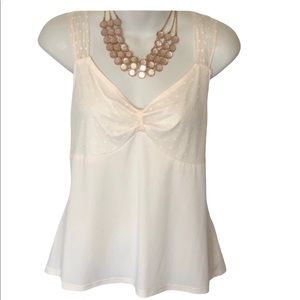 Cream Sleeveless Chiffon Like Sexy V Neck Top Shirt Tunic size Extra Large
